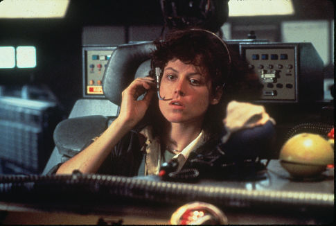 Alien (1979), Sigourney Weaver as Ripley, talking into headset