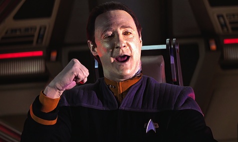 This scene of Data singing and winking at the camera actually takes place in a Star Trek movie