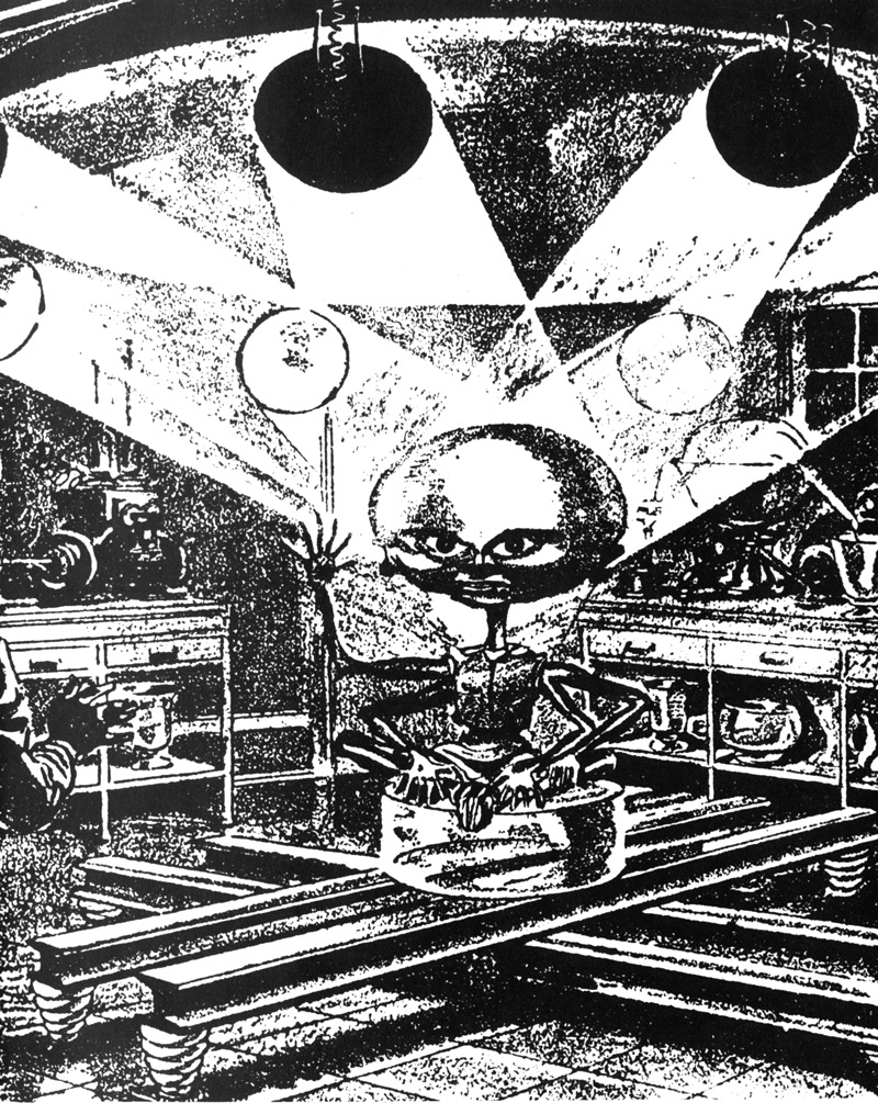 This is a detail of Hans Wessolowski's carbon pencil and ink illustration from the June 1937 issue of Astounding Stories.  It illustrated