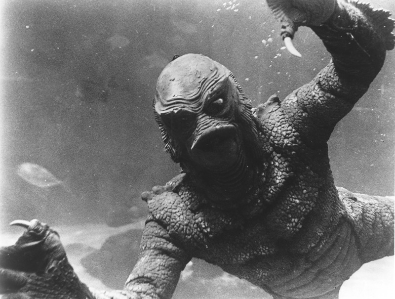 Revenge of the Creature, 1955, Universal-International.  The Gill Man (Ricou Browning) in the aquarium at Ocean Harbor Park, Florida. Click to enlarge.