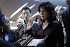 President Laura Roslin of the Twelve Colonies, portrayed by Mary McDonnell in the reimagined BATTLESTAR GALACTICA series.
