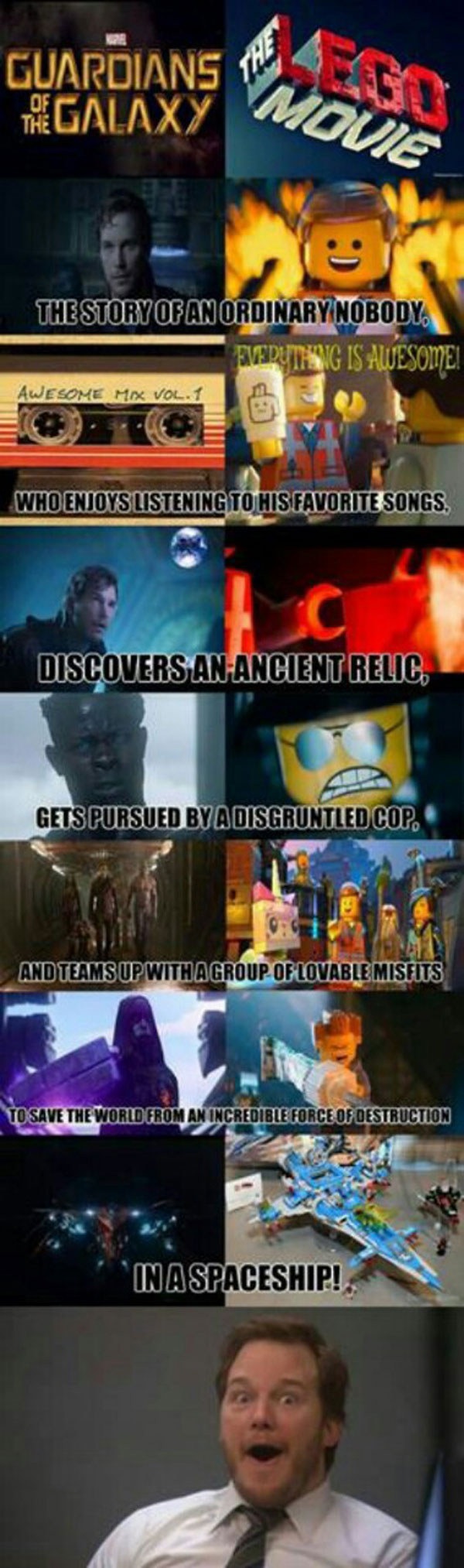 proof that Guardians of the Galaxy and The Lego Movie are the same movie The Special spaceship Chris Pratt funny