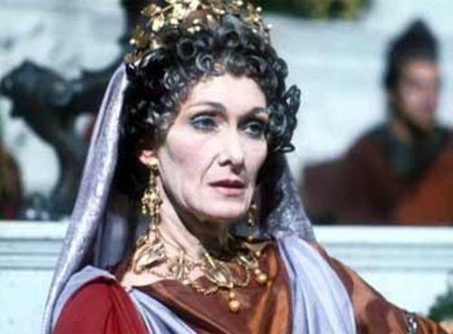 Livia, in I Claudius, doing an admirable job getting us to believe she is watching hypothetical off-screen gladiators.