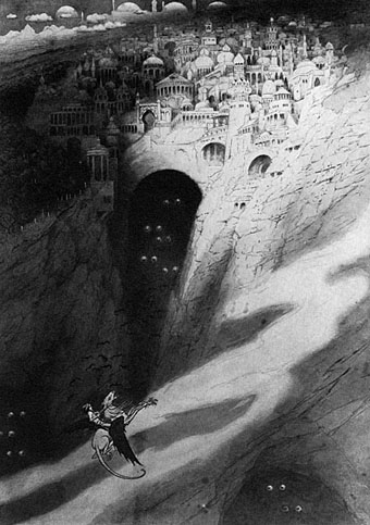 The City of Never, an illustration by Sidney Sime for The Book of Wonder (1912)