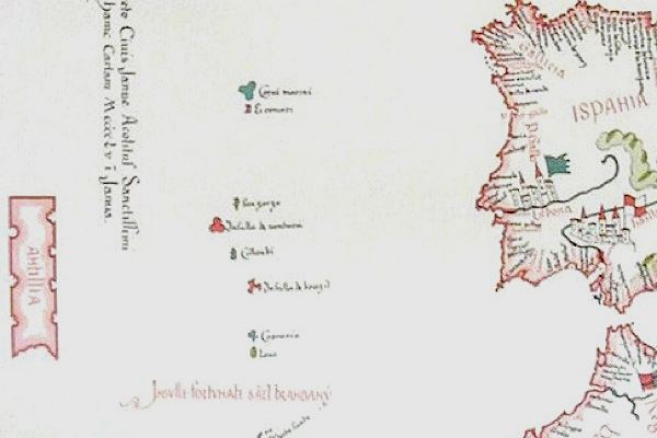 Antilla (far left) shown on Bartholomeo Pareto's map, 1455
