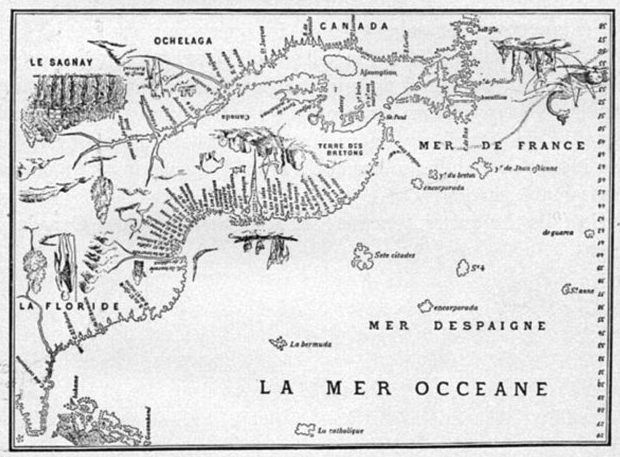 Isle of Demons shown on Dauphin Map of Canada, 1543