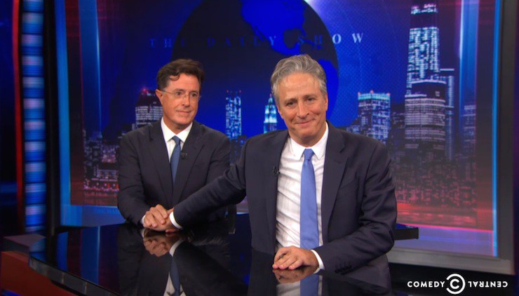 Stephen Colbert Daily Show goodbye to Jon Stewart