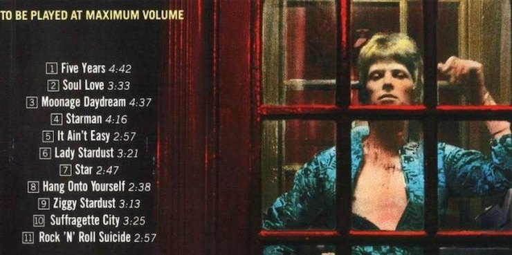 back of Ziggy Stardust album, David Bowie, to by played at maximum volume