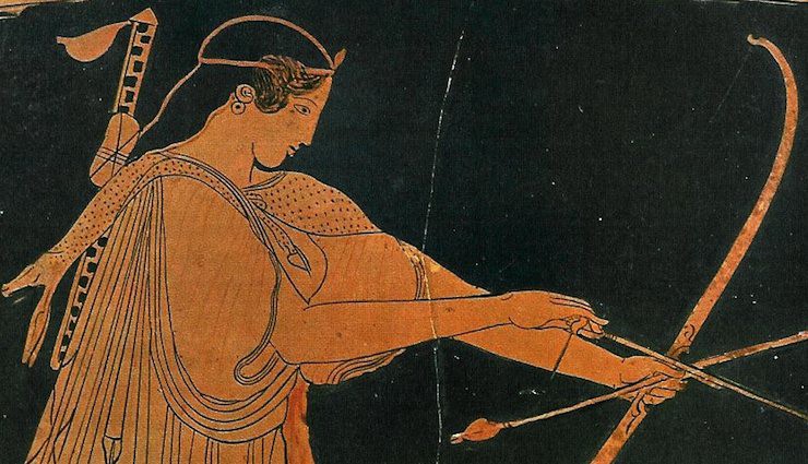 Detail from an Athenian vase depicting Artemis and Arktaion, c.480 BC