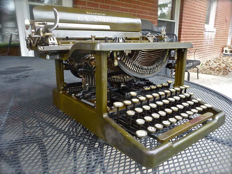 Greatly despised are the key-choppers who cut the keys from vintage typewriters to sell for making jewelry. This non-functioning L. C. Smith (1930) is a prime target. Help save the typewriters! If the keys are worth chopping, the typewriter itself can probably be repaired.