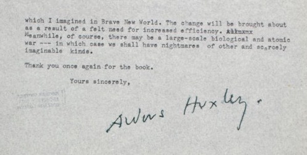 Aldous Huxley's Letter to George ORwell