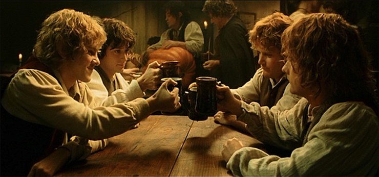 Hobbits drinking beer