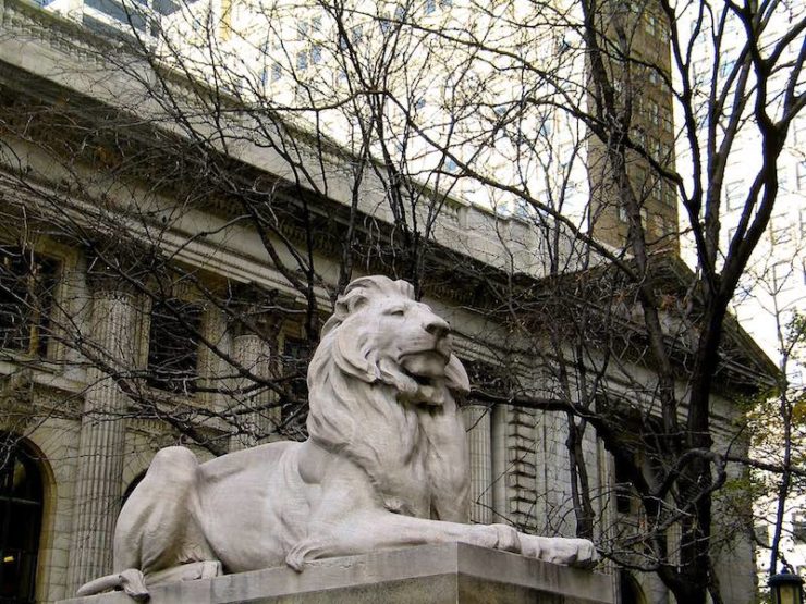 New York Public Library lion statues Patience Fortitude NYPL