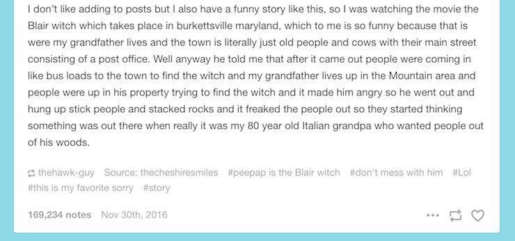 Blair Witch Project story, Tumblr
