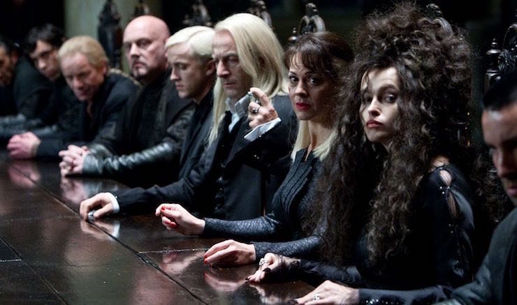 Draco, Lucius, Narcissa Malfoy, Bellatrix Lestrange, Harry Potter and the Deathly Hallows