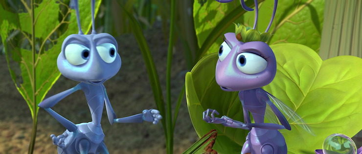 Flik (voiced by Davey Foley) and Princess Atta (voiced by Julia Louis-Dreyfus) in Pixar's A Bug's Life