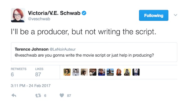 V.E. Schwab Tweet