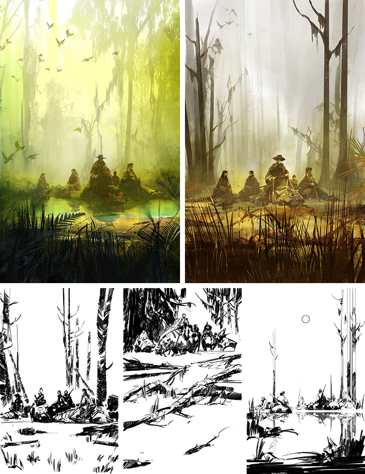 Richard Anderson's sketches for River of Teeth by Sarah Gailey
