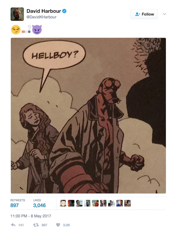 David Harbour Stranger Things Hellboy tweet