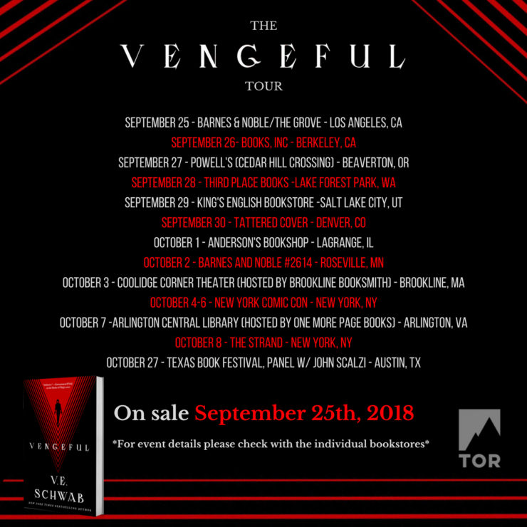 V.E. Schwab Vengeful tour