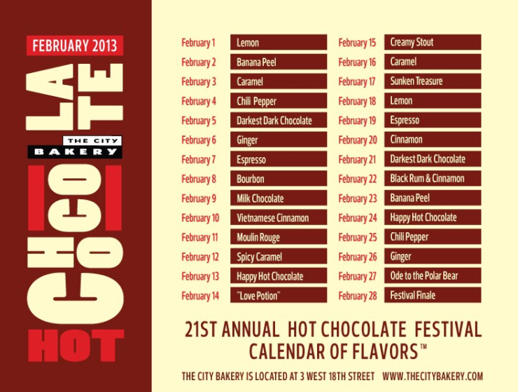 City Bakery Hot Chocolate Festival menu