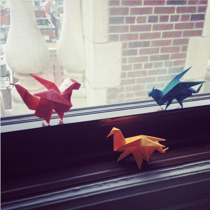 3 origami office dragons