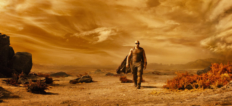 Vin Diesel as Riddick on desert planet in Chronicles of Riddick