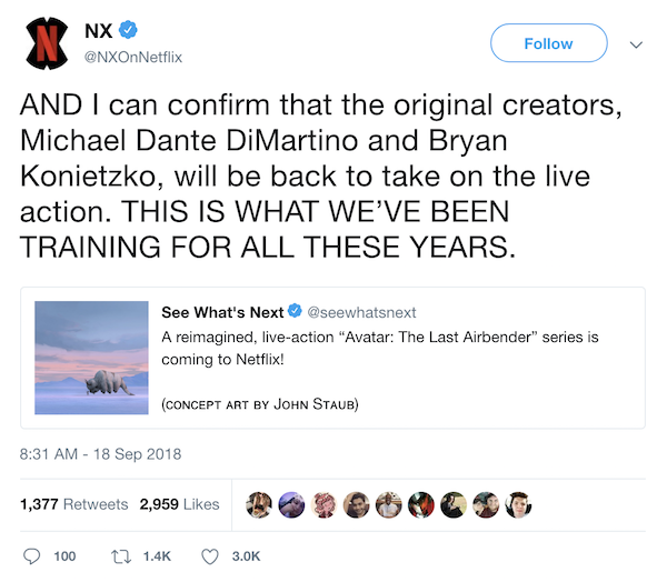 Avatar: The Last Airbender live-action announcement, twitter