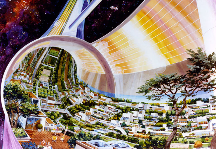 Artist's concept illustration for a space habitat design known as the O'Neill cylinder
