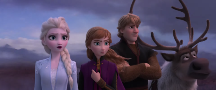 Elsa, Anna, Olaf, Sven, and Kristoff in Frozen 2