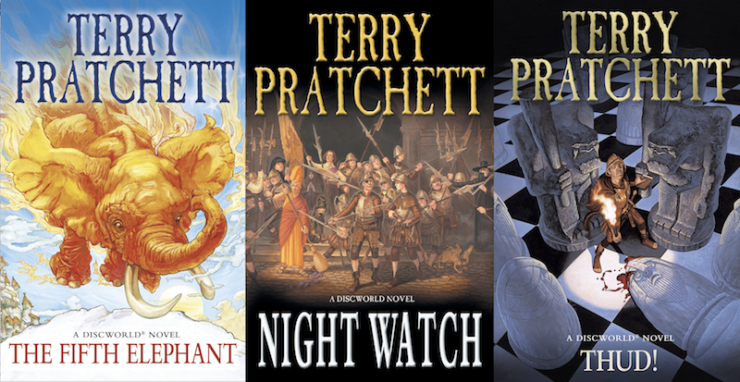 Discworld covers, The Fifth Elephant, Thud, The Night Watch, Terry Pratchett