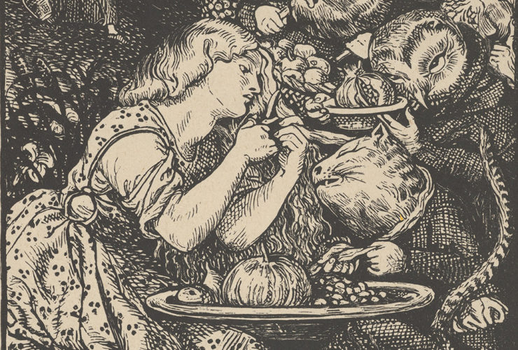 Detail of the frontispiece to "Goblin Market and other Poems" by Christina Rossetti, 1862. (Art by Dante Gabriel Rossetti)