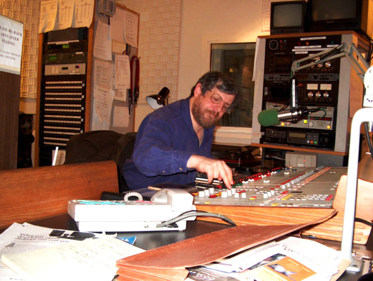Jim Freund at WBAI broadcasting Hour of the Wolf
