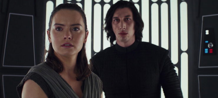 Star Wars The Last Jedi Rey and Kylo in the elevator