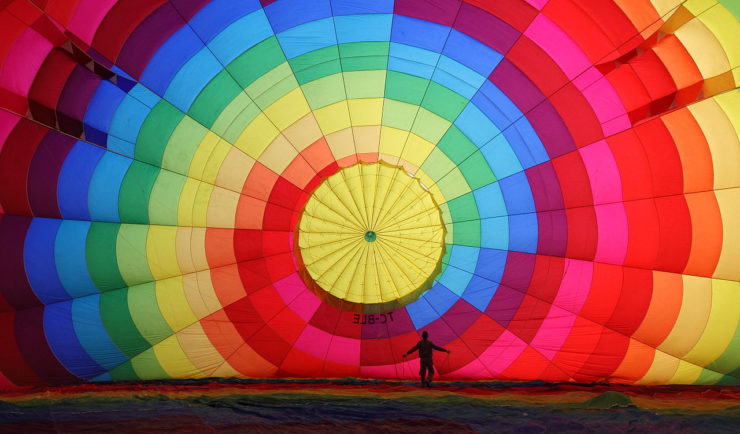 Rainbow patterned hot air balloon