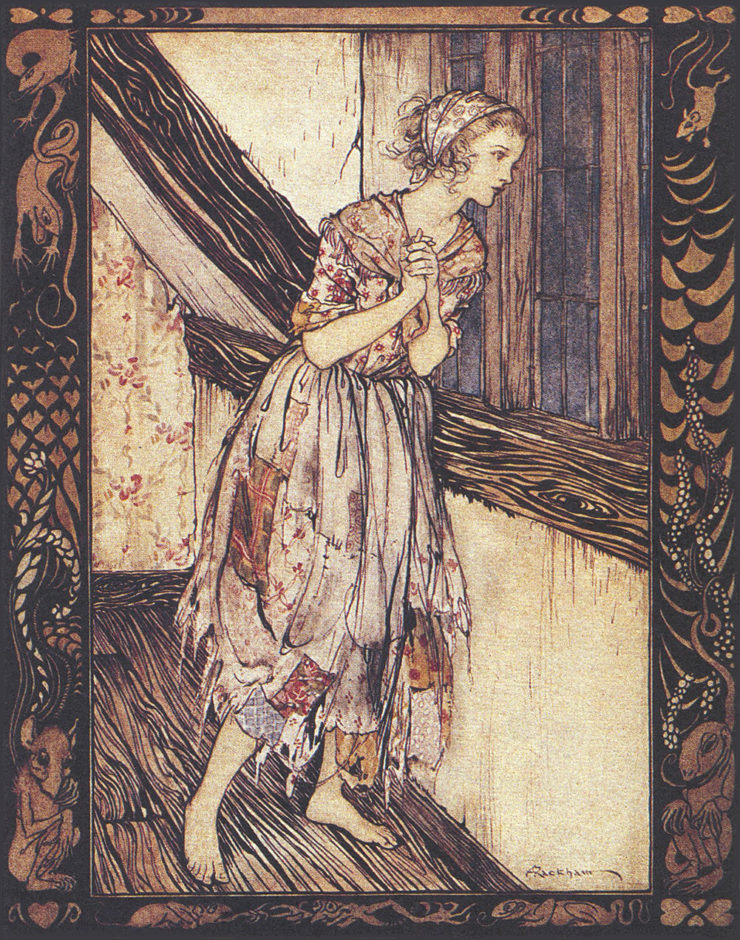 Illustration of Cinderella looking out a window