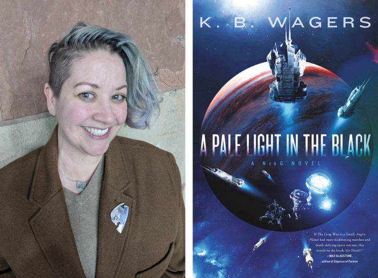 Author K.B. Wagers and A Pale Light in the Dark book cover