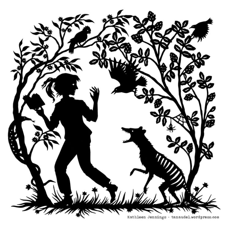 "Into the Woods" silhouette-style print by Kathleen Jennings