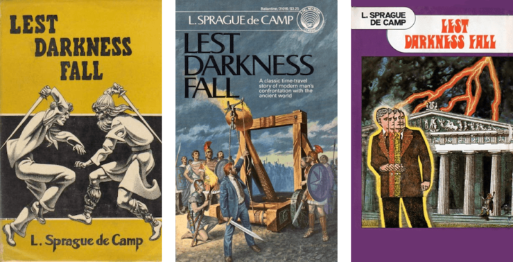 Three book covers for Lest Darkness Fall