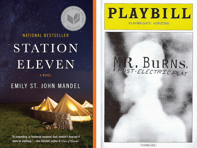 Station Eleven book cover and Mr Burns playbill