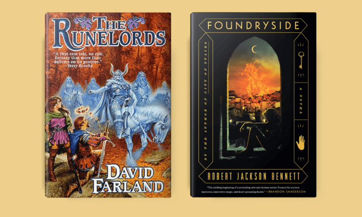 The Runelords and Foundryside book covers