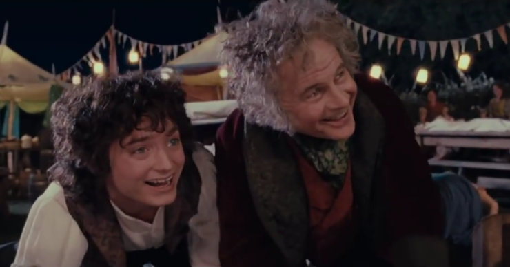 Frodo (Elijah Wood) and Bilbo (Ian Holm) in The Lord of the Rings: The Fellowship of the Ring