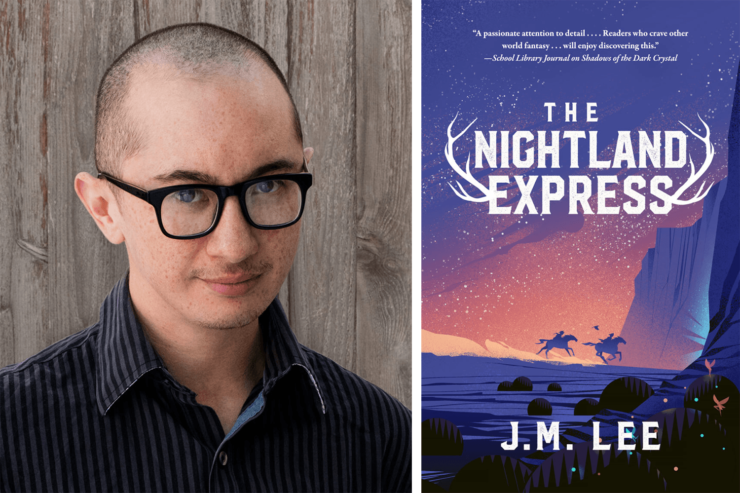 Author J.M. Lee and the book cover for The Nightland Express