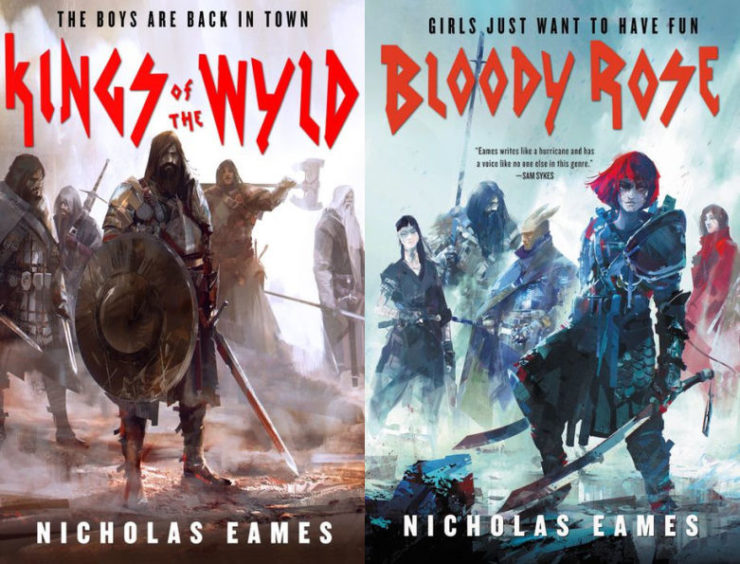 covers for Nicholas Eames's Kings of the Wyld and Bloody Rose