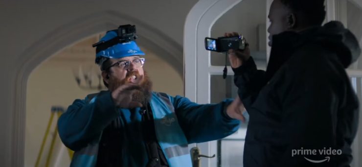 trailer for Truth Seekers, Nick Frost making a face at a camera while he's being filmed
