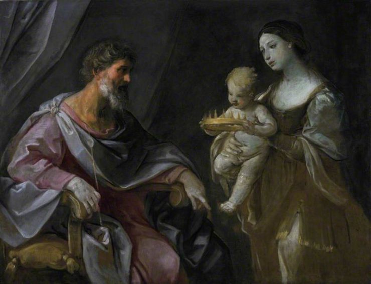 Painting of Moses as a baby holding Pharoah's crown