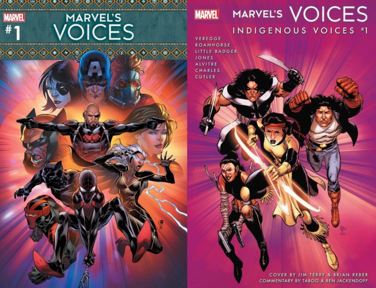 A Cover of MARVEL’S VOICES: INDIGENOUS VOICES #1 side-by-side with a cover of MARVEL’S VOICES #1