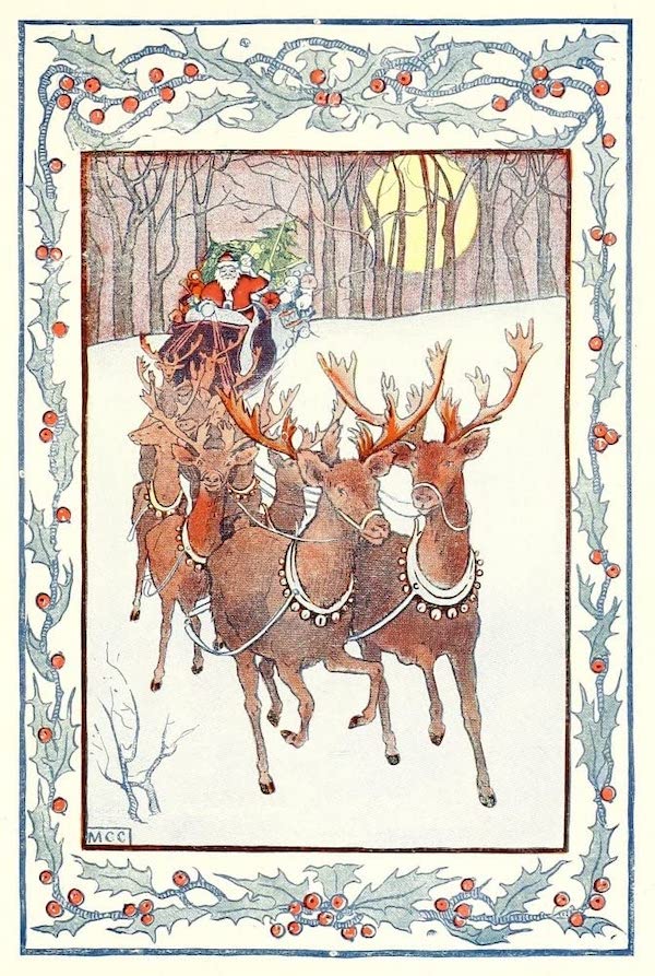 Illustration of Santa driving his sleigh