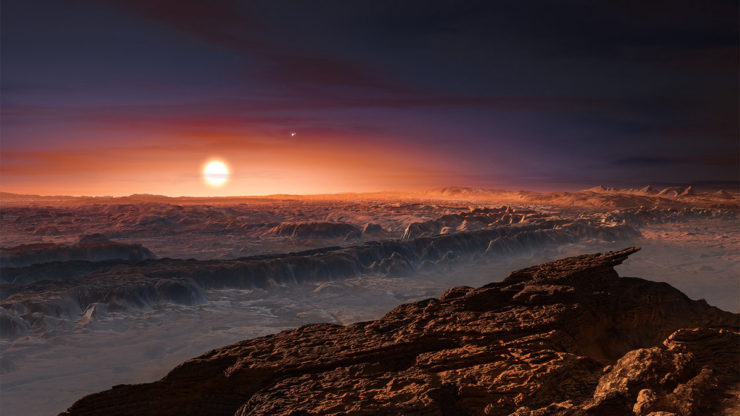 Artist's conception of the exoplanet Proxima b, orbiting Proxima Centauri