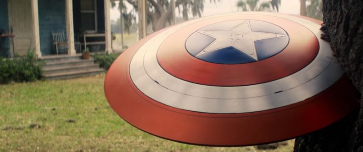 The Falcon and the Winter Soldier trailer, Cap shield stuck in tree